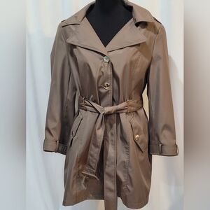 Calvin Klein Hooded Single-Breasted Water-Resistant Trench Coat - Size PXL